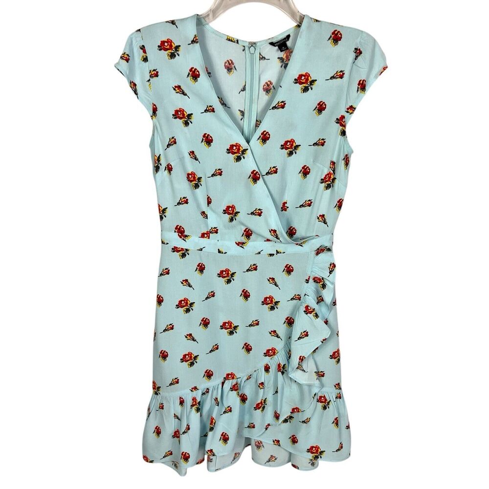 J Crew Mercantile Blue Floral Cap Sleeve Fit & Flare Faux Wrap Dress Women’s 0